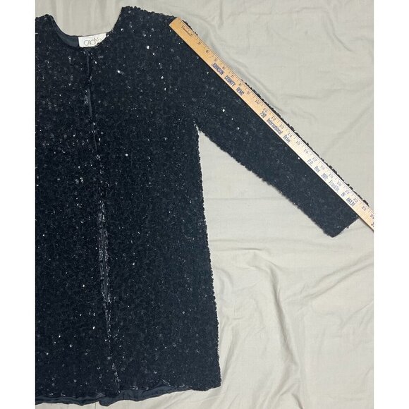 Cache Vintage Black Sequin Textured Silk Cardigan Jacket Women's Medium Formal - Picture 8 of 12
